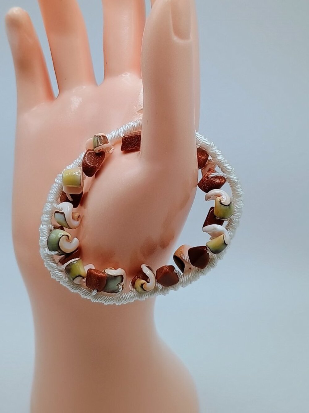 Handmade Macrame Anklet with Shells and Natural Stones